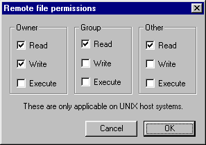 Remote file permissions checkbox window